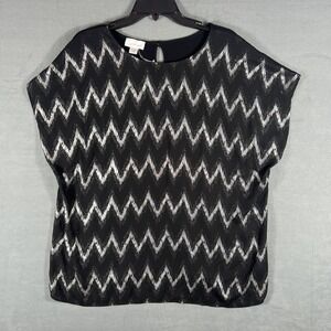 Jaclyn Smith Collection Women's XXL Black White Zigzag Pattern Blouse Top